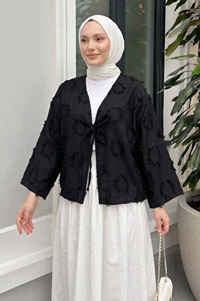 zenne Tassel Detailed Kimono 2352 - Black