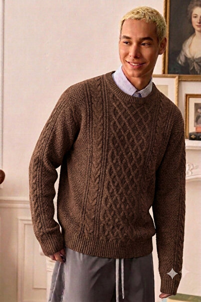 BLUE STREET Men's Hair Knit Sweater - Acrylic Cotton Crew Neck Regular Cut