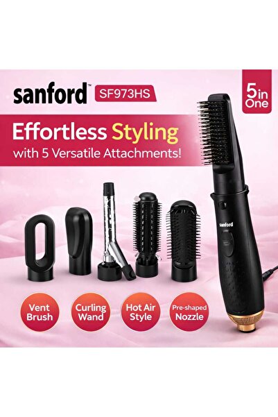 Sanford مصفف شعر 5 في 1 طراز SF973HS مع فرشاة هواء ساخن وعصا تجعيد
