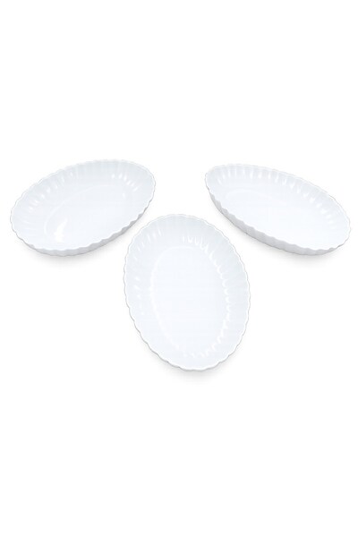 Kütahya Porselen Bone Luz Form Kayık Plate Set Cream 3 Pieces