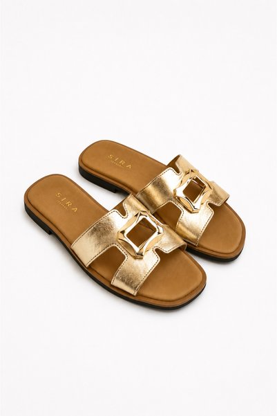 Sira Official Lume Genuine Leather Slippers with Gold Buckle