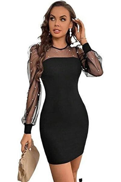 Woman's Fashion Μίνι βραδινό φόρεμα με διαφάνεια μαύρο