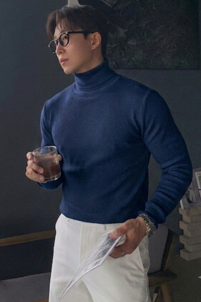 COOL TARZ Men's High-Neck Sweater - Lycra Cotton Ribbed Knit Sweater