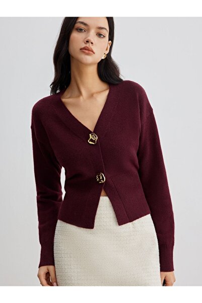 Gülce moda كارديجان نسائي أنيق ذو أزرار ذهبية من التريكو الأساسي GLC1115
