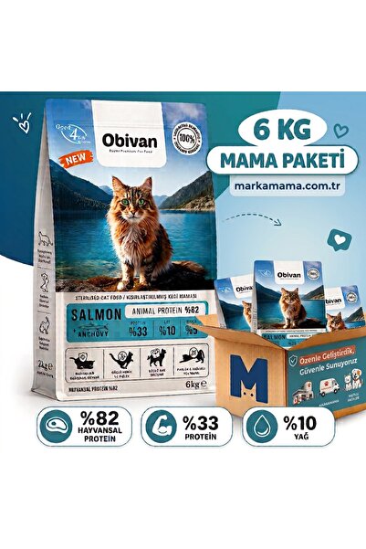 obivan Sterilised Somonlu ve Hamsili Kısırlaştırılmış Kedi Maması 6 kg
