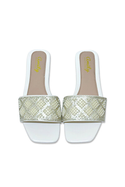 Saudi Step Women Pearl Rhinestone Flat Slide Sandals, Soft Ergonomic Sole for...