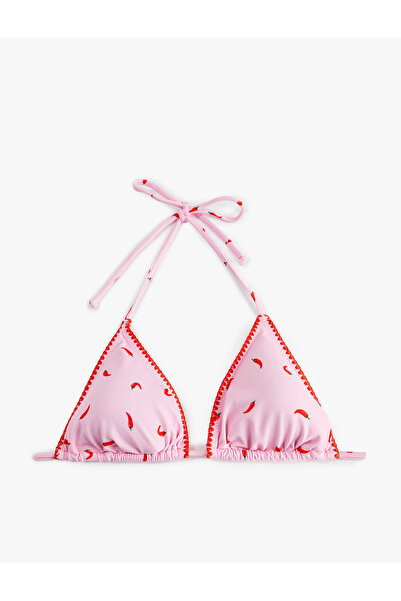 Koton X Sibil Çetinkaya - Biber Baskılı Kroşe Detaylı Üçgen Bikini Üstü
