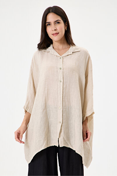 della moor Women's Beige Italian 100% Linen Plus Size Poncho Linen Shirt Size...