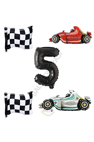 BAL10 DÜNYASI Bal10 Checkered Racing Vehicles Themed Birthday Set Age-5