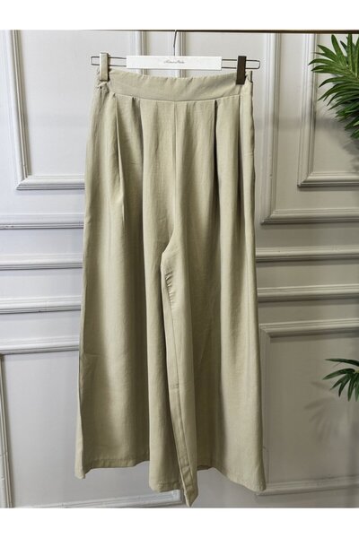 ALANURMODA 3206 بنطلون واسع الساق مطوي باللون الأخضر