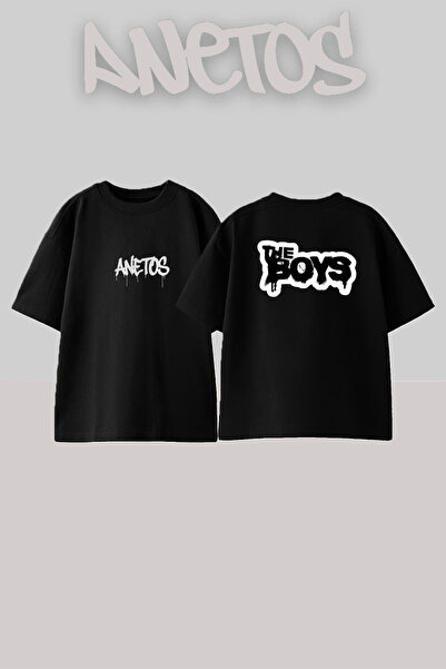 Anetos The Boys Design Μαύρο μπλουζάκι με στάμπα Unisex Oversize