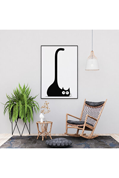 Ghaith Store Funny Black Cat Painting Modern Black and White Wall Art for Liv...
