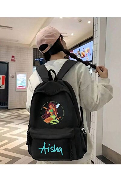 Minga London Black Aisha Printed School, Class, Course Backpack