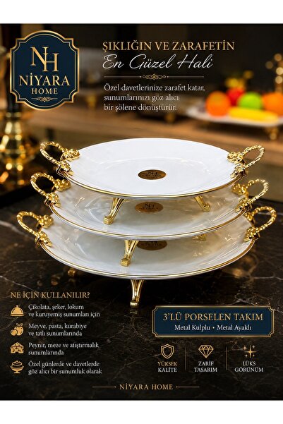 Niyara home 3-Piece Porcelain Set with Metal Handles • Metal Legs ++ High Qua...