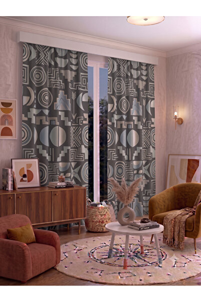 EFSANE PET Modern Geometric Patterned Background Curtain 140X260 cm 2 Wings D...