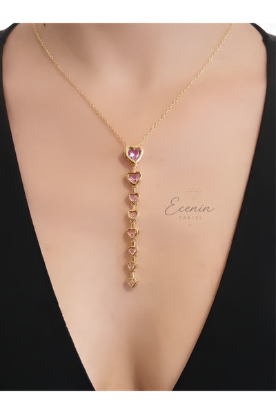 Ecenin Takısı Gold Pembe Detaylı Y Kolye