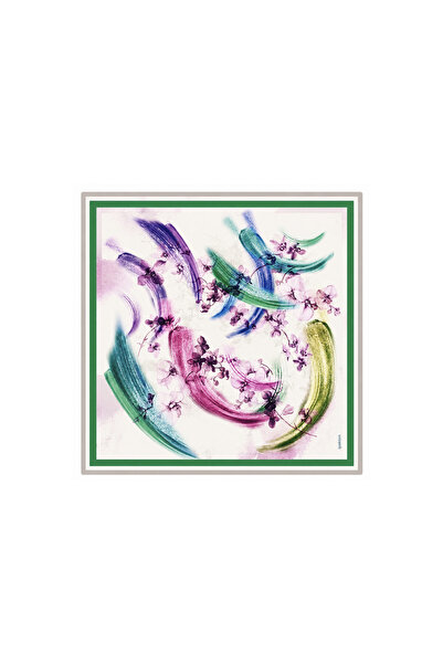 SILVOURA 90cm Spring Orchid Pattern Satin Square Hair and Neck Scarf Versatil...
