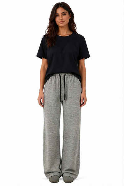 SAAT TEKSTİL Women's Black Crew Neck T-Shirt and Grimelange Wide Leg Sweatpan...