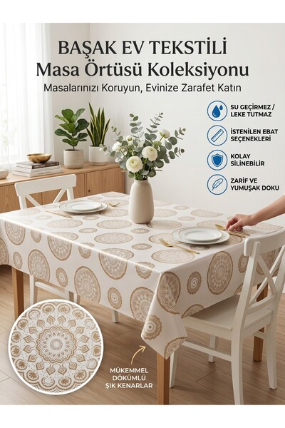 Başak Ev Tekstili Gold Shiny Pvc Tablecloth - Wipeable, Stain Resistant, Kitc...