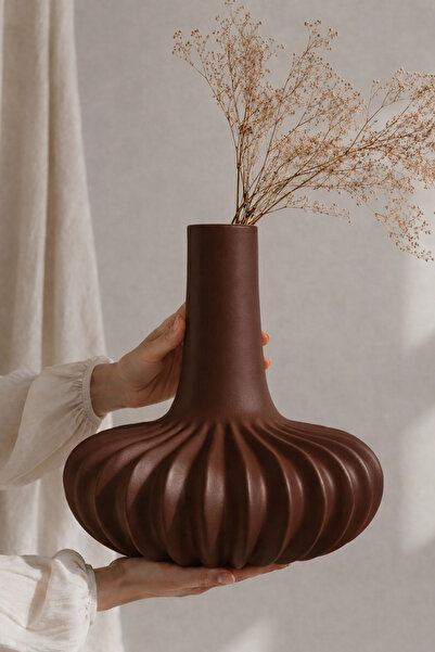 Lui Tasarım Modern Decorative Elegant Coffee Color Ceramic Halley Vase 26* cm