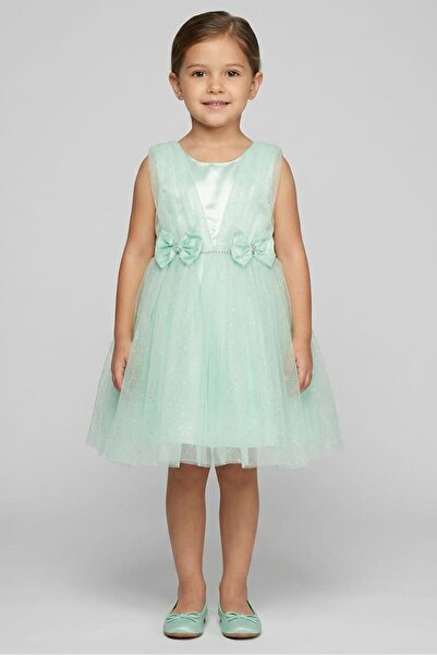 Luna Moon Toddlers Girl Textured Dress, Mint