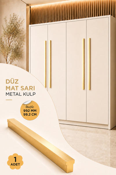 Badem10 Özen 992 mm 99.2 cm Düz Mat Sarı Mobilya Kulpu Uzun Çekmece Dolap Kap...