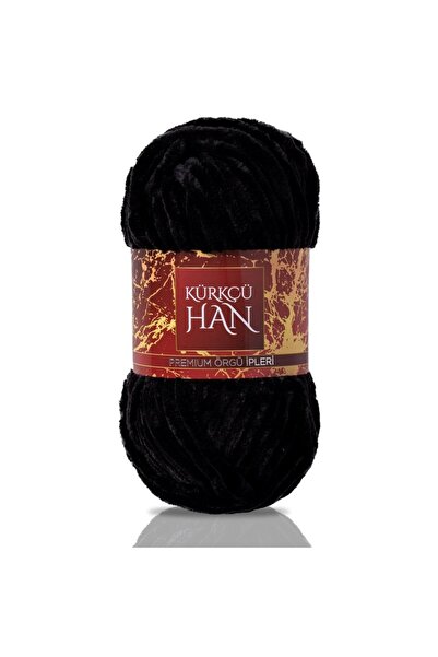 Kürkçü Han Kadife Örgü İpi 50gr %100 Polyester Yumuşak Pofuduk Siyah