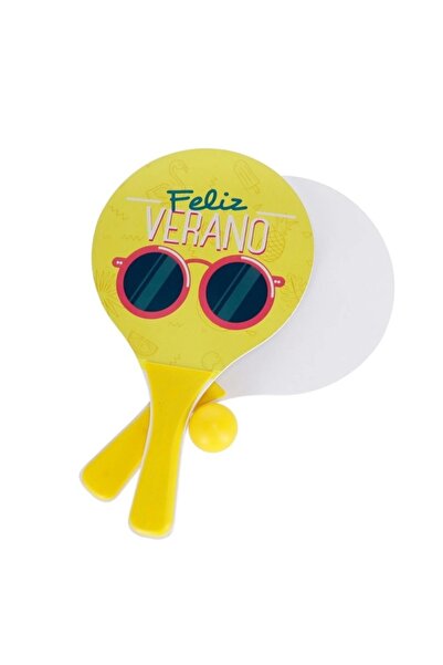 MC Micostore Set Tenis - de plaja, include 2 palete lemn, minge PVC, galben, ...