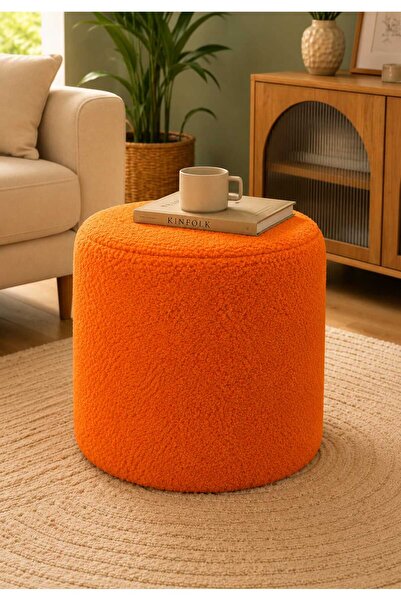 PufyHome Dublin Etna Nil Peluş Çok Amaçlı Dekoratif Puf koltuk SİLİNDİR TURUN...