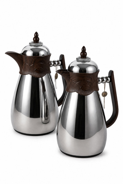 Urbanza Luxury 2 Piece Silver Vacuum Insulated Coffee Pot Thermos Flask Set A...