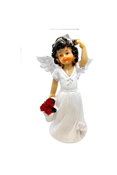OEM Figurină Sacrua Inger cu mănâini în cruce și trandafiri, rășină, 15 cm