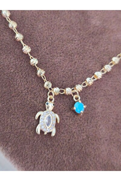 MuseumofYou Gold Color Chain Anklet with Turtle Figure - Stylish Design with Turquoise Stone Detail