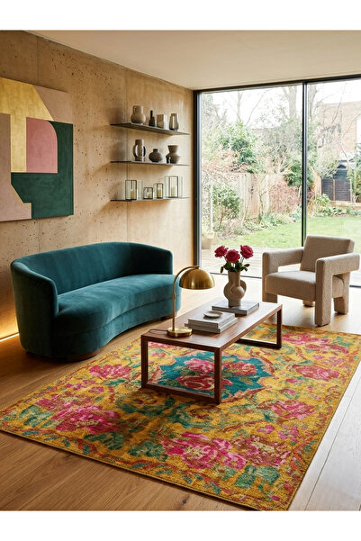 Has 1950 Floral Çiçek Desenli Bohem Modern Salon ve Yatak Odası Halısı