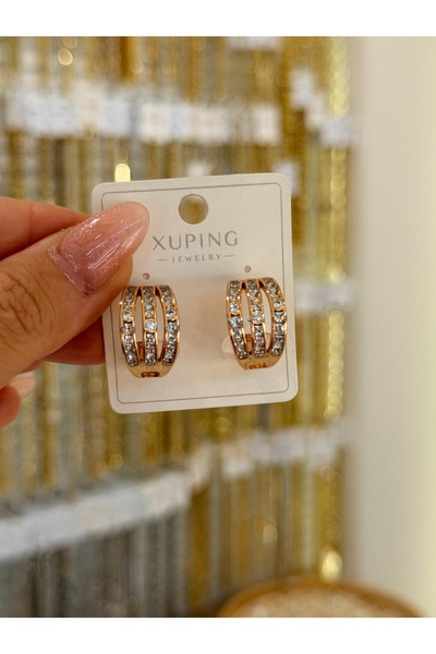 SU PERİSİ TAKI BİJUTERİ XUPİNG KARARMAZ ROSE GOLD ÜÇ SIRA ZİRKON TAŞLI HALKA ...