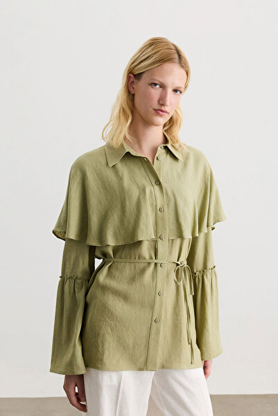 BE BLUE Green Cape Detailed Shirt
