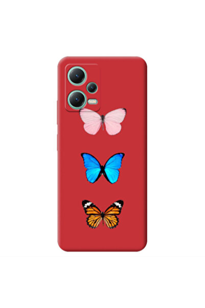 Other Xiaomi Redmi Note 12 Pro 5G Triple Butterfly Red Colored Silicone TPU Θήκη