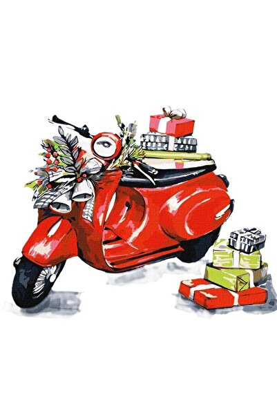 ideyka Set pictura pe numere Motocicleta de Craciun, panza preimprimata 30x30...