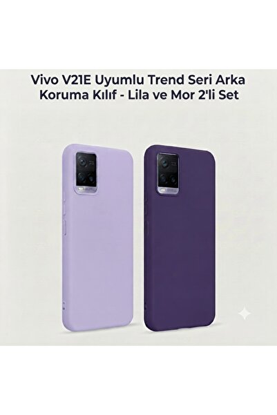 Nettech Vivo V21E Uyumlu Trend Seri Arka Koruma Kılıfı - Lila ve Mor 2'li Set