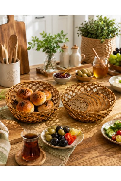 NUHA 2’li Yuvarlak rattan ekmek sepeti