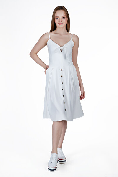 FIRST STYLE Soft White Midi Turkish Dress