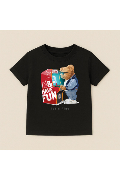 SVART WEAR Παιδικό και εφηβικό μπλουζάκι με στάμπα αρκουδάκι, βαμβακερό, με κ...