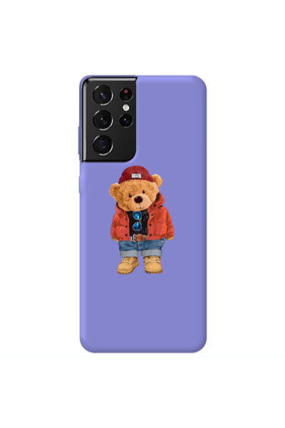 Other Samsung S21 Ultra Bear in a hat Purple Colored Silicone TPU Θήκη