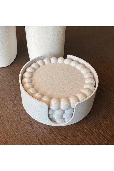 DU&ER Set of 4 Japandi Coasters with Stand, Decorative Drink Coasters