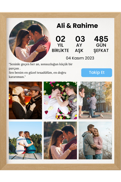Kişiye Özel "Yıl, Ay, Gün" Sayacı Fotoğraf Kolajı Çerçeveli Tablo Sevgiliye Özel Anı Panosu -Kişiselleştirilmiş İsimli ve Notlu Çoklu Fotoğraf Çerçevesi