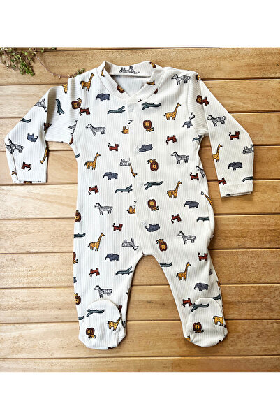 Nayinom Animal Kingdom Patterned 100% Cotton Ribbed Textured Snap Fastener Lo...