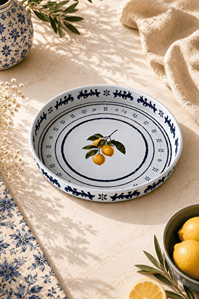Sarkap Home 26 cm Lemon Design Beyaz Meyve Tabağı