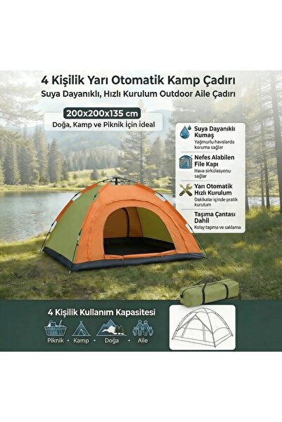 Decopat 4 Kişilik Otomatik Kamp Çadırı – Suya Dayanıklı, Hızlı Kurulumlu Outd...