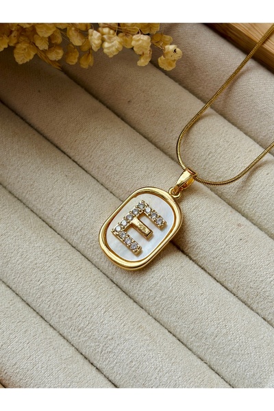 Tiştok accessory KADIN GOLD RERK ZİRKON TAŞLI SEDEFLİ HARF KOLYE ÇELİK ZİNCİR...