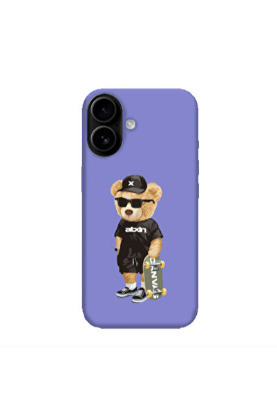 Other Apple Iphone 16 plus Bear with glasses Purple Colored Silicone TPU Θήκη