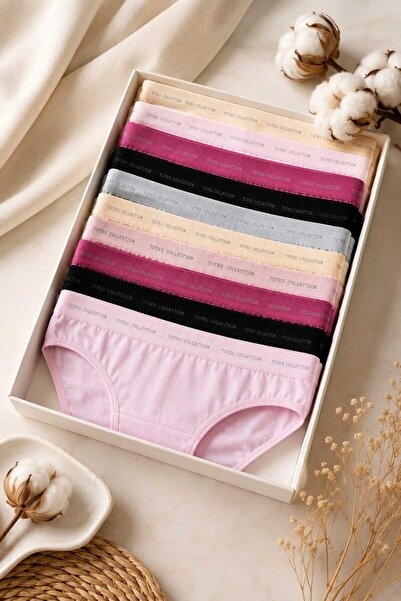 Tutku Women's Cotton Solid Color Seamless Daily Bikini Panties (12-Piece Mixed Set Perla) - with a Surprise Gift